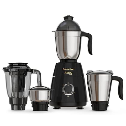 Crompton Ameo Classic 750W Mixer Grinder | Powertron Motor | MaxiGrind Technology | 3 Stainless Steel Jars | 1 Blender Jar with fruit filter | Black Crompton Ameo Classic 750W Mixer Grinder | Powertron Motor | MaxiGrind Technology | 3 Stainless Steel Jar