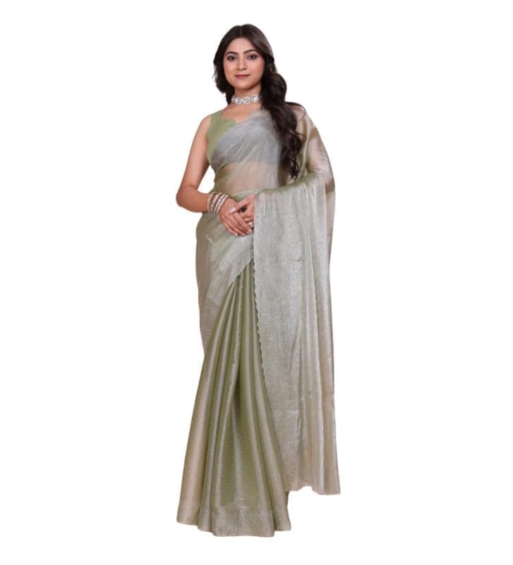 Women's Poly Silk Embellished Bollywood Saree With Unstitched Blouse 5.5Mtr (Light Green)-PID62027