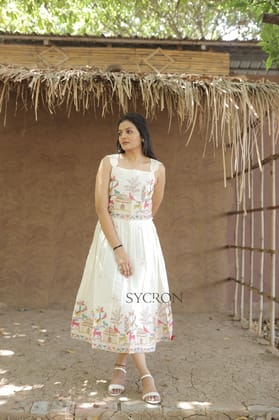 Luxurious Embroidery Work On Pure Khadi Cotton Fabric maxi Frock-Off White / S-36