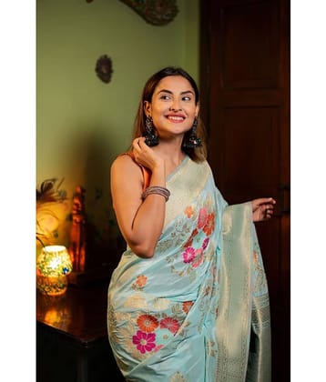 fab woven Art Silk Woven Design Banarasi saree With Unstitched Blouse Piece ( Sea Green )