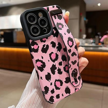 Pink Leopard Bracelet Stand iPhone Textured Soft Case-iPhone 14 Pro