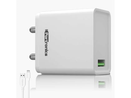 Portronics Adapto ONE  3A Fast Charging Adapter with 3M Type C Cable - White
