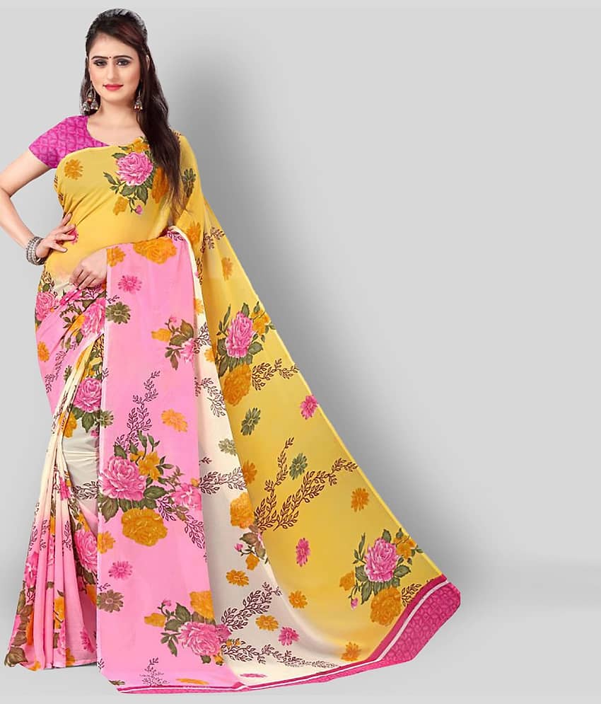 ANAND SAREES Georgette Printed Saree With Unstitched Blouse Piece ( Multicolor )