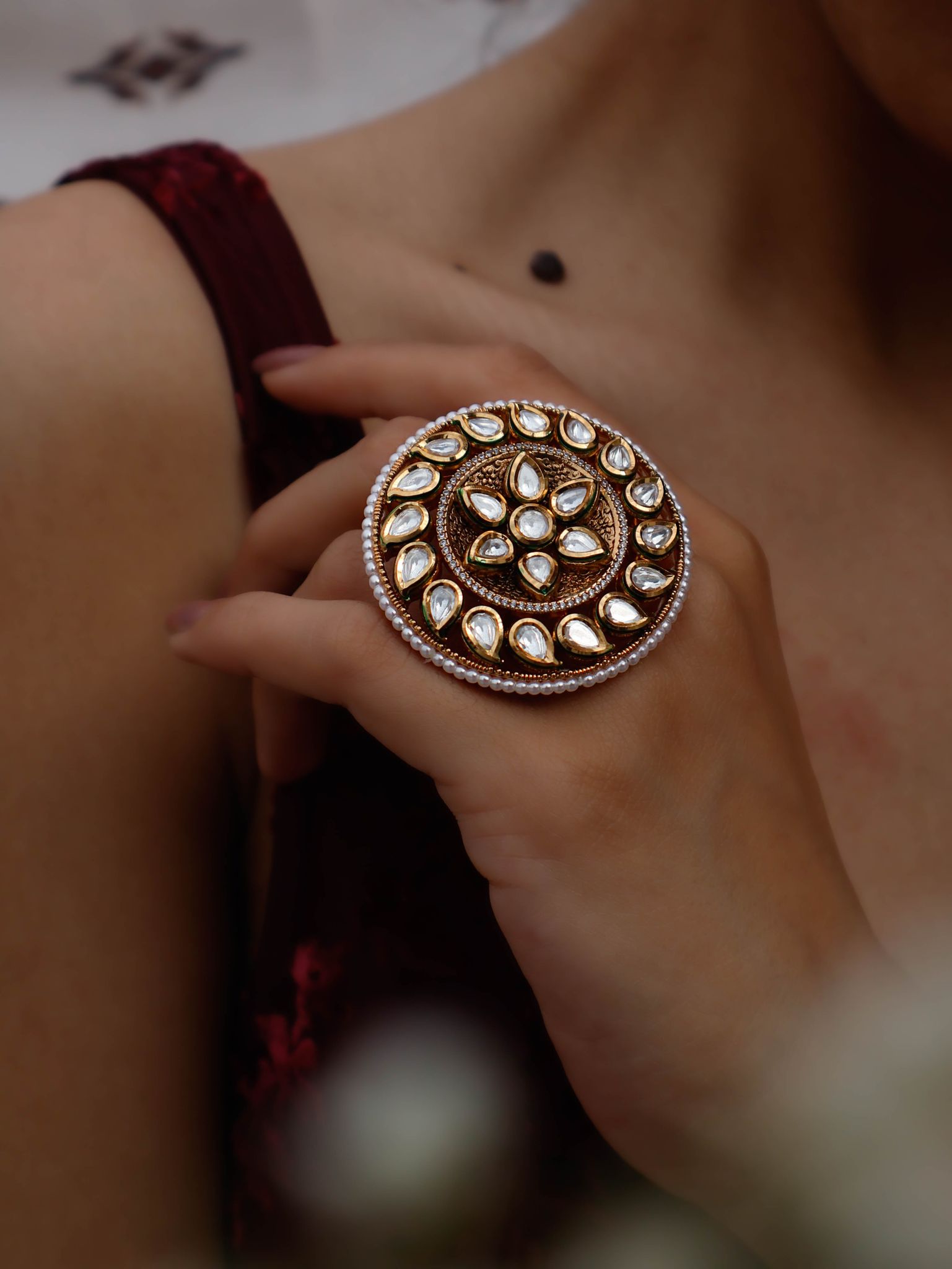 Habiba Embossed Ring-Gold