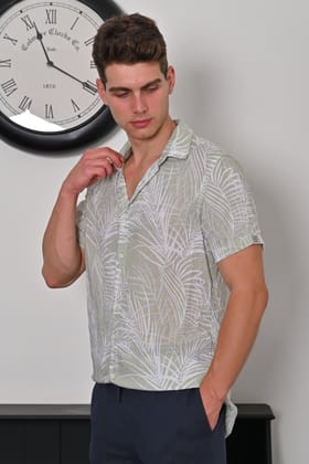 Cabel - Viscose Printed Shirt - Green-M-40 / GREEN