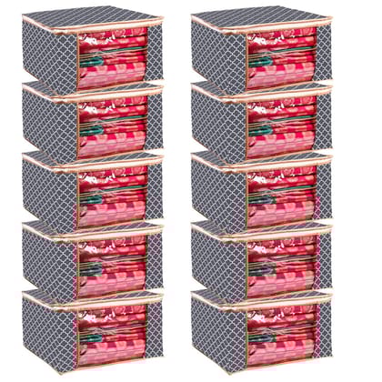 Panchhi Store Clothes Organiser for Wardrobe Storage Box for Clothes Non Woven Almirah Organizer for Clothes Cloth Storage Box with Window & Zip Storage Organizer for Lehenga, Suit, Dress Saree 10 Pcs