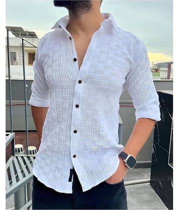 DEARISE Poly Cotton Regular Fit Popcorn Textured Full Sleeves Men's Casual Shirt - White ( Pack of 1 )