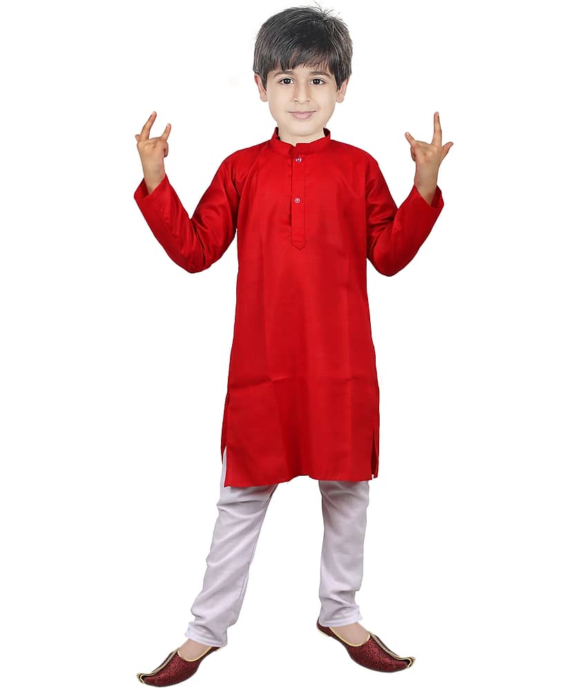 hrr Boys Cotton Blend Solid - Pattern Kurta Pyjama Set ( Red , Pack of 1 )