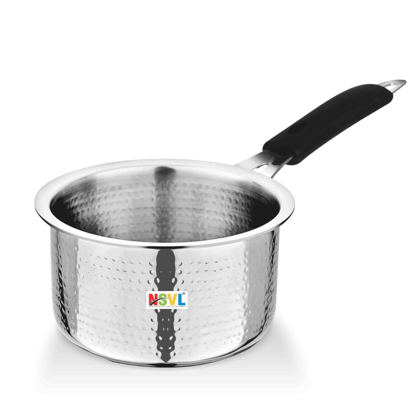 NSVL Stainless Steel Hammered Sauce Pan, Milk Pan, Tea Pan Heavy Guage 1 Litre (Induction and Gas Stove Friendly), Silver