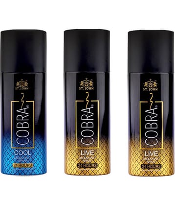 St. John Cobra Live 50ml*2 & Cool, Cobra Deodorant Spray for Men 50 ml ( Pack of 3 )