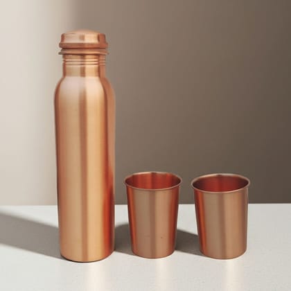 Pure Copper Water Bottle Set with 2 Glasses 900 ML � Premium Gift Pack , Height : 11 Inch (BCMAS143 F)