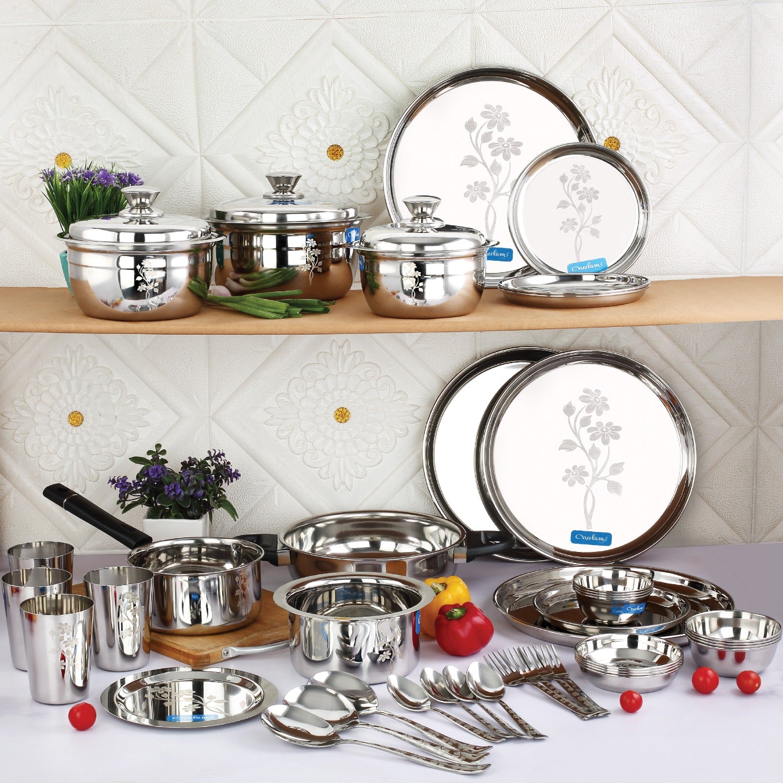 My Family Dine, Cook & Serve 45 Pcs Stainless Steel Dinner Set-Laser Etching / 45