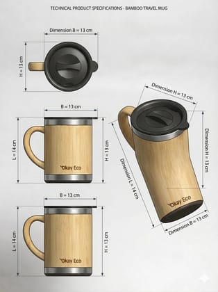 Okay Eco Bamboo Coffee Mug Pack of 1 Made of Bamboo And Stainless Steel