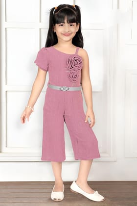 Girls Partywear One-Side Shoulder Jumpsuit [GD-3087] (1-6Years)-1-2Y (Size - 18) / Pink / Imported