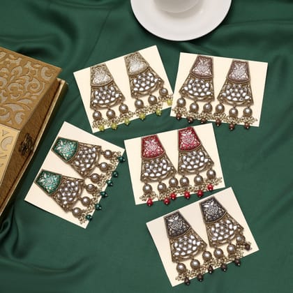 Assorted Color 5 Pairs Meena Work Kundan Earrings Combo (KDE125CMB)-Default Title / Assorted / Alloy with Good Quality Gold Plated