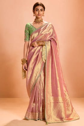 Pink Tissue Silk Saree with Zari Work