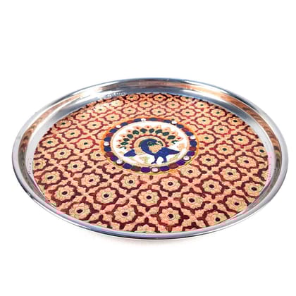 Meenakari Pooja Thali | Aarti plate - For For Pooja, Weddings & Festivals - 11 Inch
