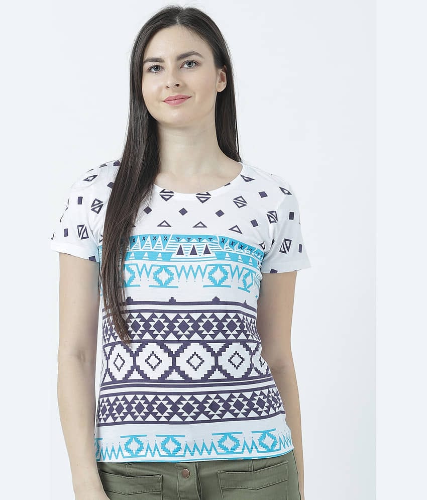 Huetrap Women Cotton Blend Printed Regular Fit Round Neck T-Shirt ( White )