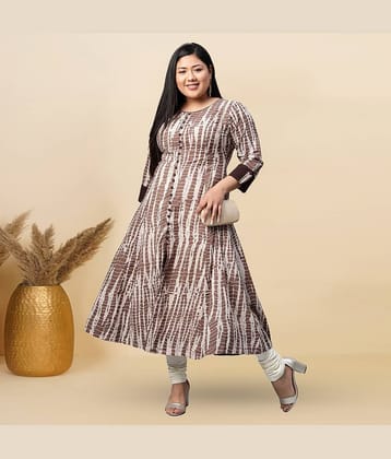 Yash Gallery Cotton Printed Anarkali Women's Kurti - Brown ( Pack of 1 )