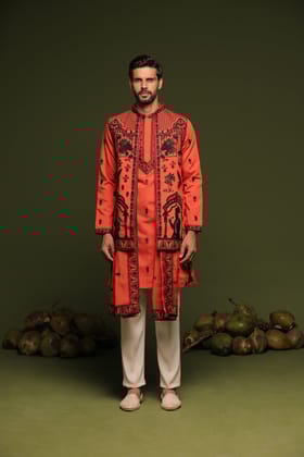 Dheeraj Rust Orange Jacket kurta set with Dupatta-XS/34