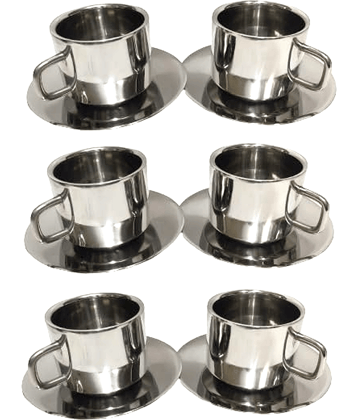 Dynore Cup & Saucer Set Solid Steel Tea Set 120 ml ( Pack of 6 )