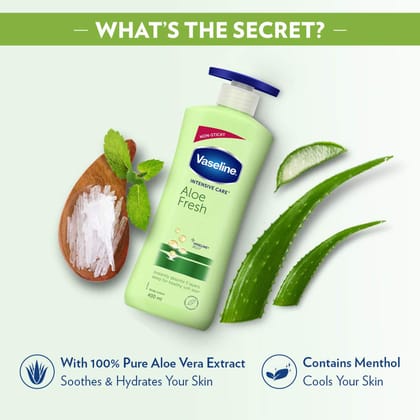 Vaseline Intensive Care Aloe Fresh Hydrating Body Lotion, Daily Skin Moisturizer For Dry Skin, Lotion For Non-Greasy, Glowing Skin, 400 Ml