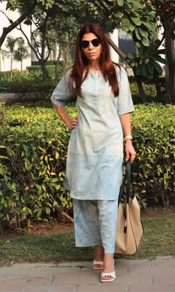 Cotton Gradient Print Blue Coord Set-2XL