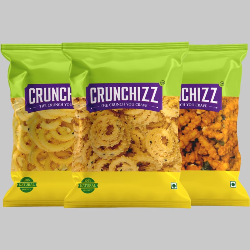CRUNCHIZZ - 3 in 1 CHAKLI COMBO I SPRING, JILEBI & TOMATO Murukku I Traditional South Indian Recipe I No Artificial Additives I Authentic & Crunchy I 200 Gram Each I Total 600 Grams