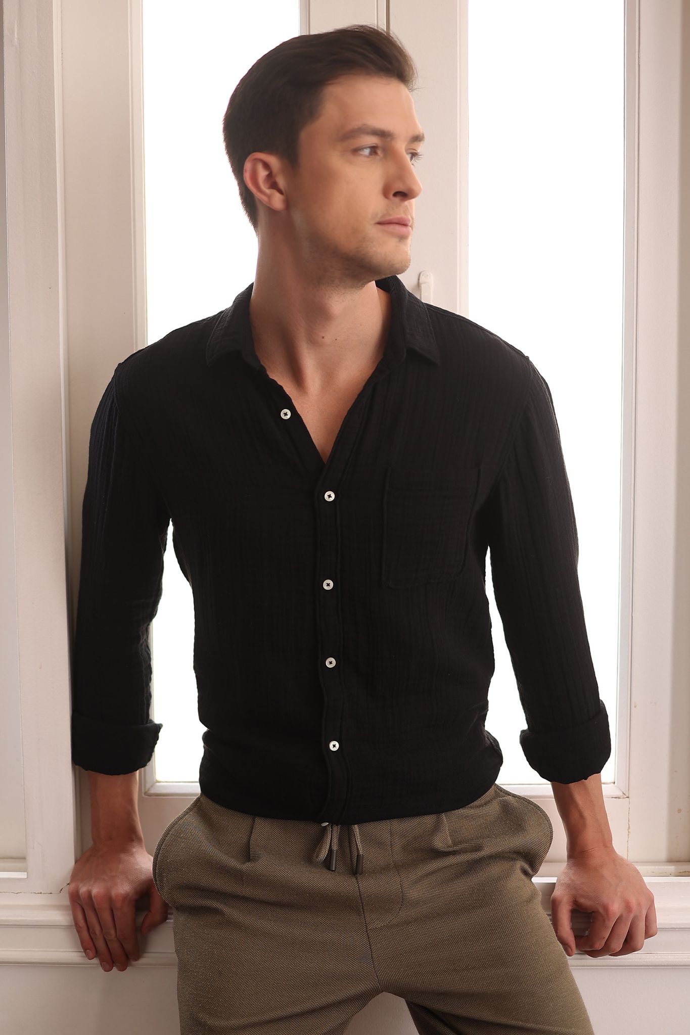 Ward - Double Layered Shirt - Black-XL-44 / BLACK