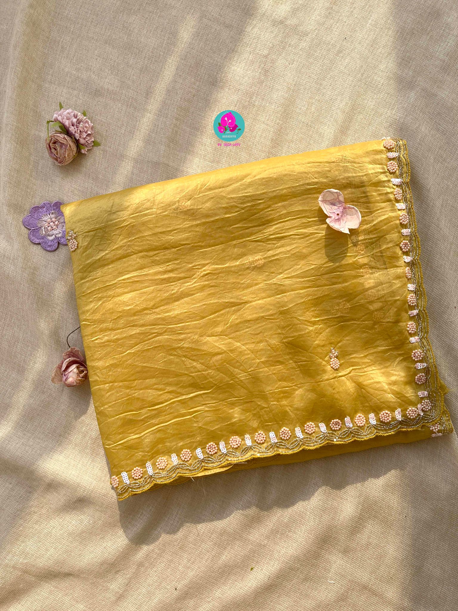 Soft Crush organza saree with hand embroidery