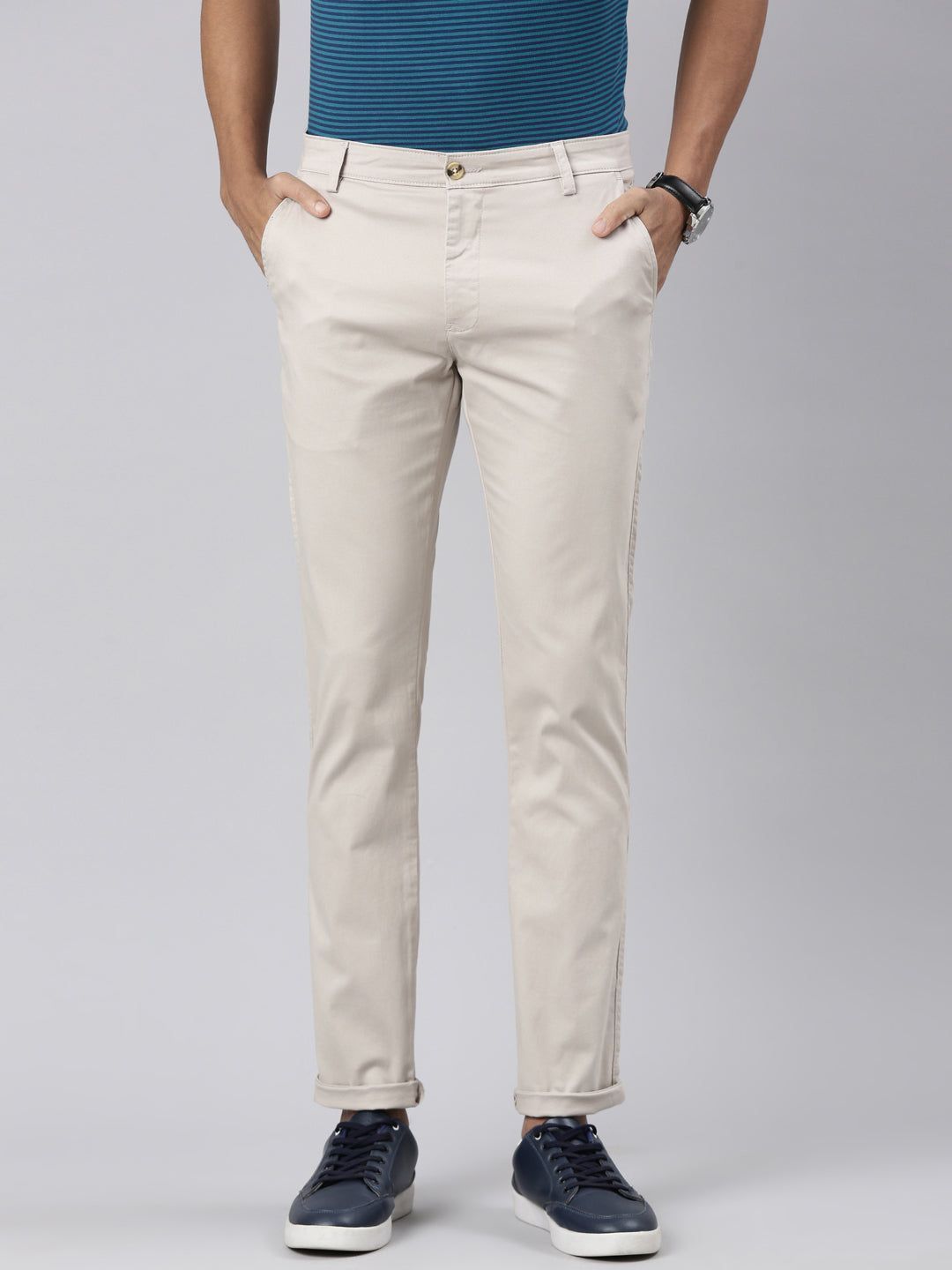 Classic Polo Men's Lt.Grey Cotton Lycra Slim Fit Trousers | TRS-CHINO-L.GRY MF LY