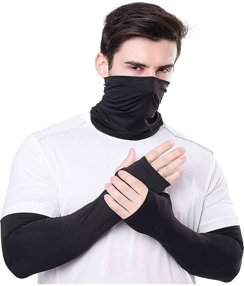 PROGIENCE - Black Self Design Riding Sleeves ( Set of 2 )