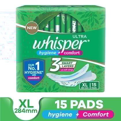 Whisper Ultra Clean Sanitary Napkin with Wings (XL+), 15 Pcs