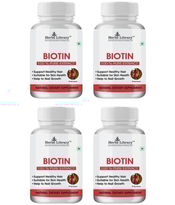 Herbs Library Biotin Capules For Hair Growth, Skin and Nails, 60 Capsules Each (Pack of 4)