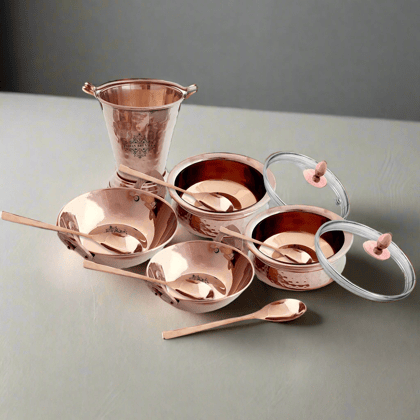 Indian Art Villa, Rose Gold Steel Tableware Gift Set, Hammered Design, 10 Pieces