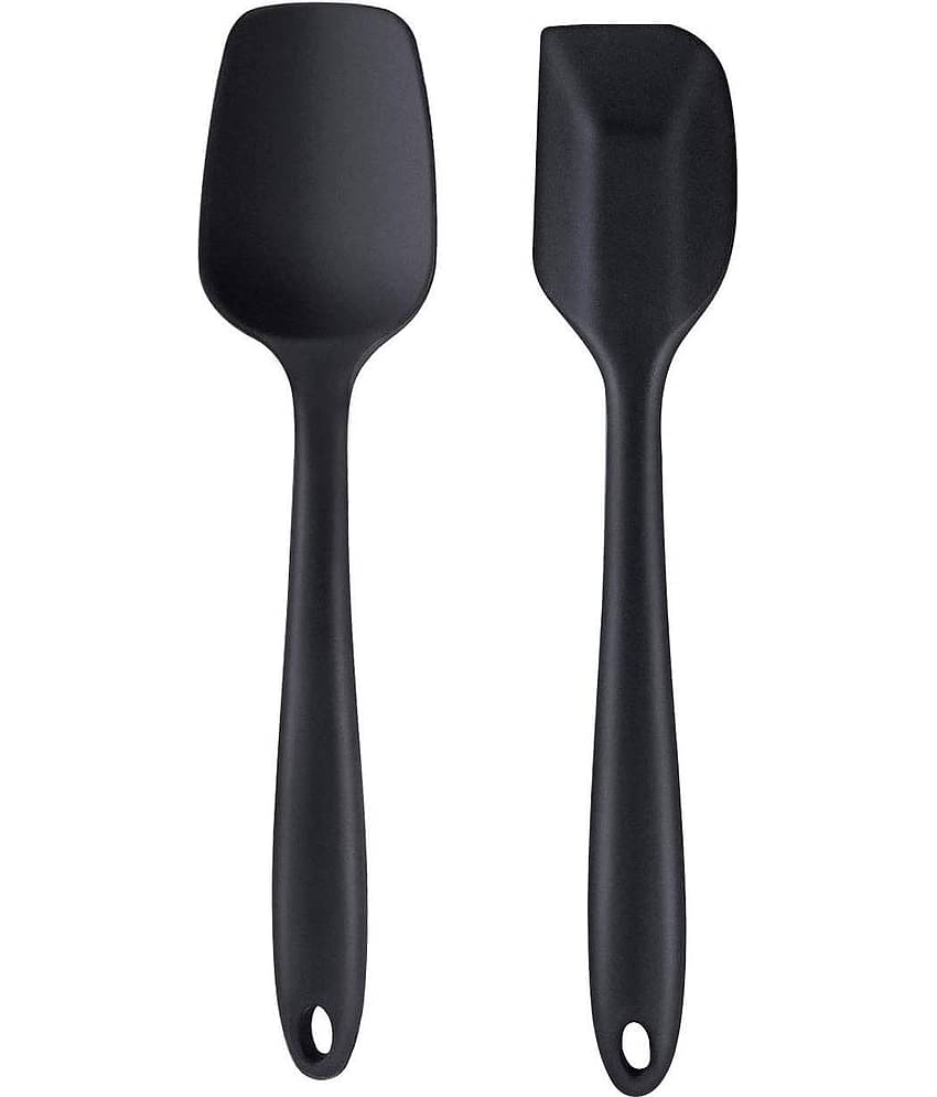 Baskety Black Silicone Cooking Spoon With Mixing Spatula Set ( Pack of 2 )