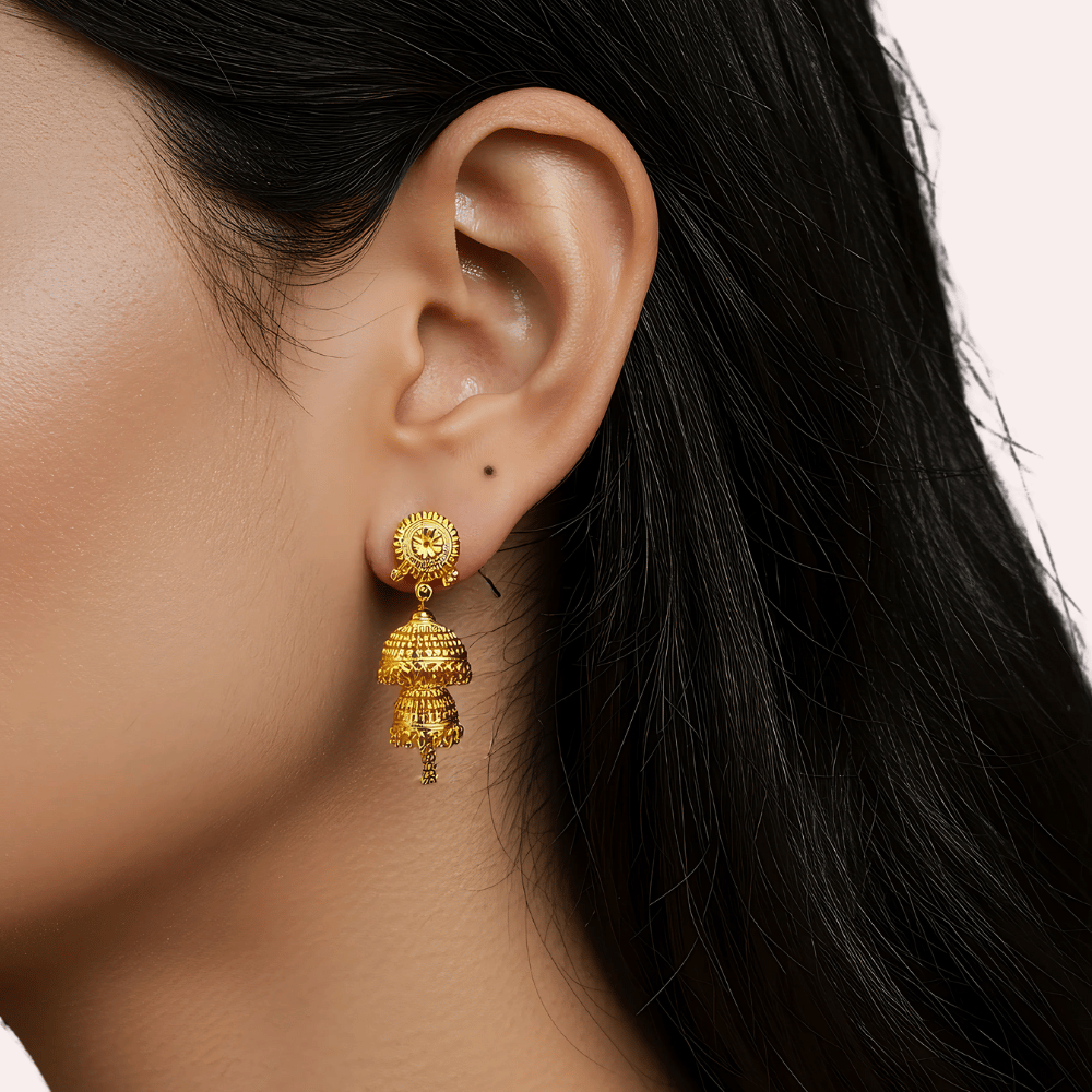 Golden Temple Bell Jhumka Earrings - Earrings | Buy online on ZillyBuy