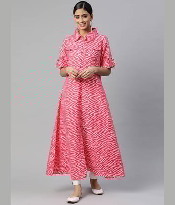 SVARCHI - Pink Cotton Women's Flared Kurti ( Pack of 1 )