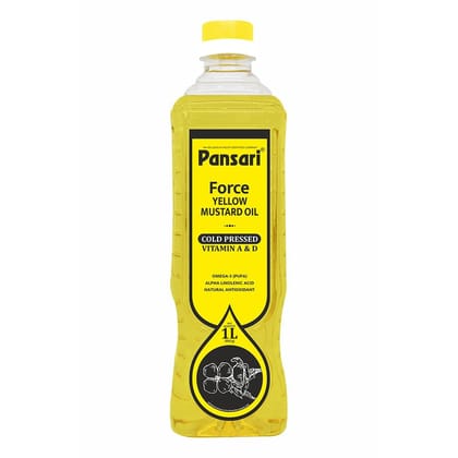 Pansari Force Yellow Mustard Oil - Premium Cold-Pressed First-Press, Pure & Natural, Rich in Omega-3, Ideal for Cooking, Pickling, and Marinating | 1L