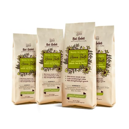 Nat Habit Henna Paste, Pre-Soaked in Black Tea and Herbs, 100% Natural Rajasthani Henna - (Pack of 4 x 220g) Nat Habit Henna Paste, Pre-Soaked in Black Tea and Herbs, 100% Natural Rajasthani Henna - (Pack of 4 x 220g) - reddish-brown / 880g