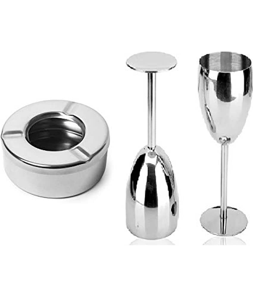Dynore Set of 2 stainless steel goblet Glass (wine glass) with Lid Ash Tray