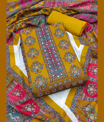 Nayanthara Trends Unstitched Silk Blend Printed Dress Material - Yellow ( Pack of 1 )