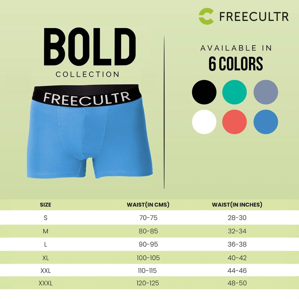 Freecultr Men's Underwear Organic Cotton (Ultrasoft Waistband) Premium Snug-Fit Trunk Pack of 2-Black,Brilliant Blue