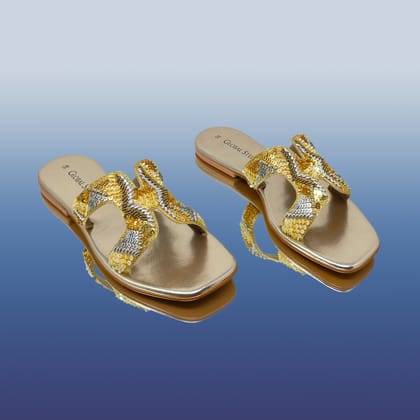 Gold embroidery square-toe flats-Gold / 36
