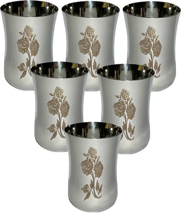 A & H ENTERPRISES - Daily Use Glasses Steel Glasses Set 300 ml ( Pack of 6 )
