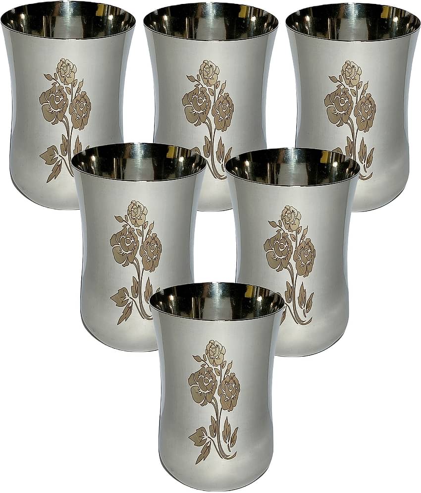 A & H ENTERPRISES - Daily Use Glasses Steel Glasses Set 300 ml ( Pack of 6 )