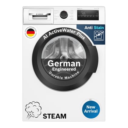 Bosch 8 kg, 5 Star, Anti Stain & AI Active Water+ Fully Automatic Front Loading Washing Machine (WAJ28260IN, Steam with Anti-bacteria, In-Built Heater, White) Bosch 8 kg, 5 Star, Anti Stain & AI Active Water+ Fully Automatic Front Loading Washing Machine