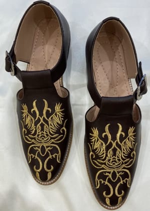 Brown Embroidery Indo Sandal for Mens-Brown