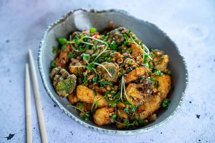Crispy Seasonal Vegetable In Lemon Chilli And Coriander Dip