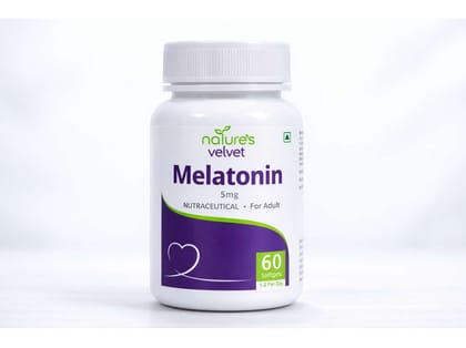 Natures Velvet Melatonin 5 mg Softgels for Healthy Sleep Cycle, Stress Relief & Restful Sleep Support – 60 Softgels